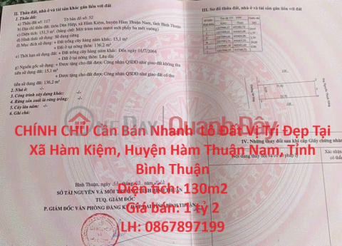 CHÍNH CHỦ Cần Bán Nhanh Lô Đất Vị Trí Đẹp Tại Xã Hàm Kiệm, Huyện Hàm Thuận Nam, Tỉnh Bình Thuận _0