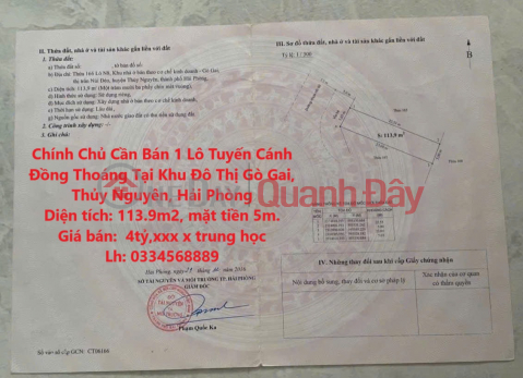 Owner Needs to Sell 1 Lot on Open Field Road in Go Gai Urban Area, Thuy Nguyen, Hai Phong _0