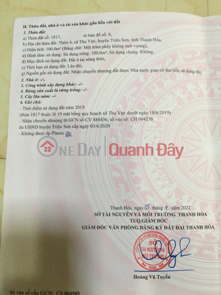 Property Search Vietnam | OneDay | Nhà ở | Niêm yết bán | ĐẤT ĐẸP – GIÁ ĐẦU TƯ - CẦN BÁN LÔ ĐẤT mặt đường QL 47B xã Thọ vực, huyện Triệu Sơn cũ, thanh hóa