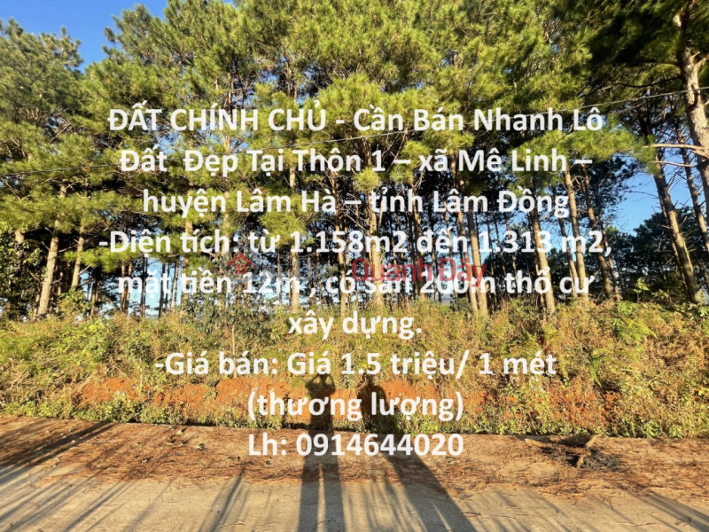 ĐẤT CHÍNH CHỦ - Cần Bán Nhanh Lô Đất Đẹp Tại xã Mê Linh – huyện Lâm Hà – tỉnh Lâm Đồng Niêm yết bán