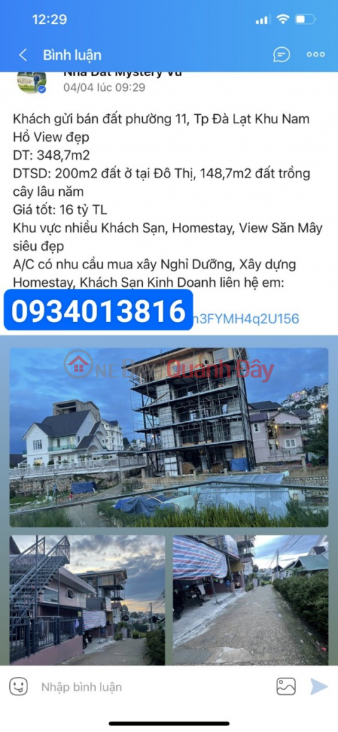 CHÍNH CHỦ BÁN ĐẤT PHƯỜNG 11, TP. ĐÀ LẠT - KHU NAM HỒ VIEW ĐẸP _0