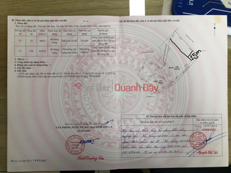 Bán lô đất 645m2 ( rộng 15, sâu 43m)Thuộc Tiểu Khu Bó Pun – Mộc Châu – Sơn La. Việt Nam Bán đ 320 triệu