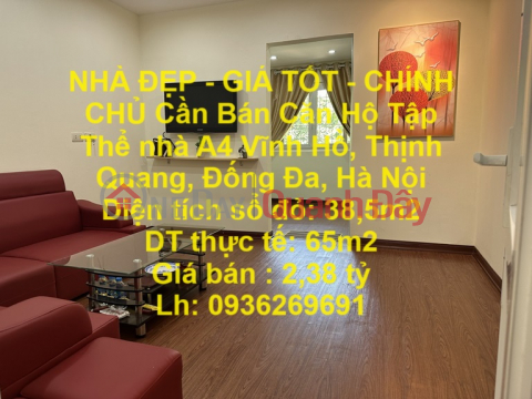 BEAUTIFUL HOUSE - GOOD PRICE - OWNER For Sale, Group Apartment A4 Vinh Ho, Thinh Quang, Dong Da, Hanoi _0