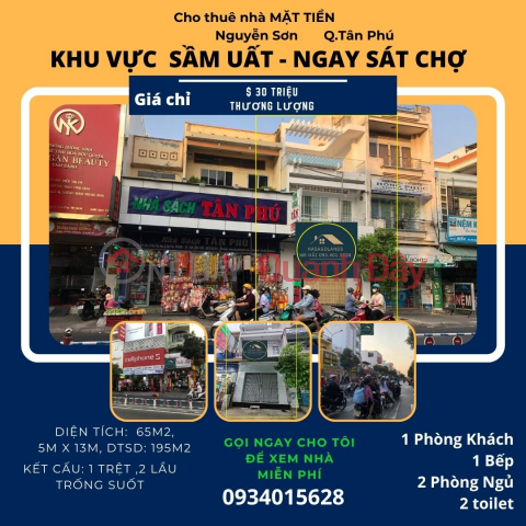 Cho thuê nhà Mặt Tiền Nguyễn Sơn 65m2, 2LẦU, 30 triệu, SÁT CHỢ _0