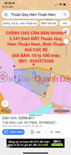 OWNER NEEDS TO QUICKLY SELL 5,347.9m2 OF LAND IN Thuan Quy, Ham Thuan Nam, Binh Thuan AT EXTREMELY CHEAP PRICE Sales Listings