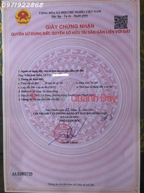CHÍNH CHỦ CẦN BÁN GẤP LÔ ĐẤT 75,2m² PHƯỜNG ĐÔNG QUANG, TP THANH HÓA – GIÁ CHỈ 1,35 TỶ _0