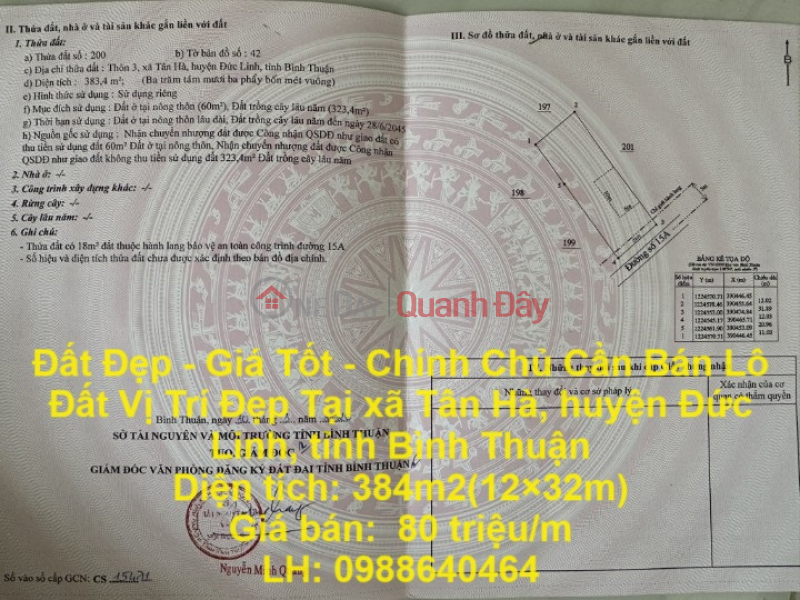 Beautiful Land - Good Price - Owner Needs to Sell Land Lot in Nice Location In Duc Linh District, Binh Thuan Province Sales Listings