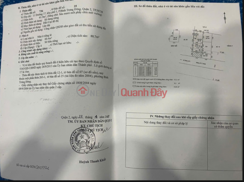 đ 6 Billion, Owner selling house on Street 17, Binh Trung Dong, HCM - Street wide enough for two trucks to pass each other, area 61.9m2