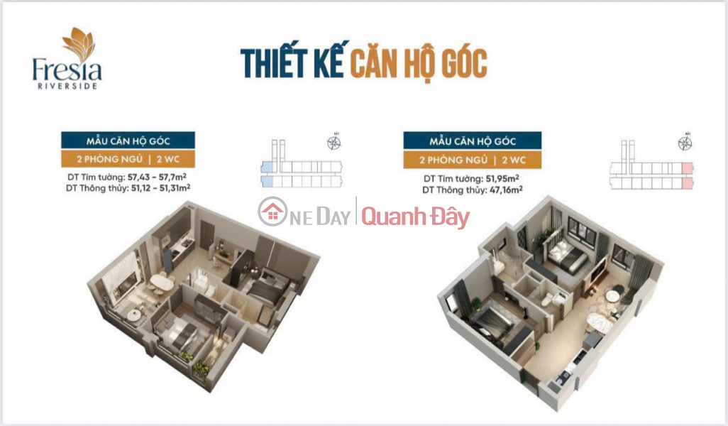 2 bedroom - 1 bathroom apartment for sale in Tan Van Bien Hoa - AGRIBANK loans 75% - Area 51.5m2 Sales Listings