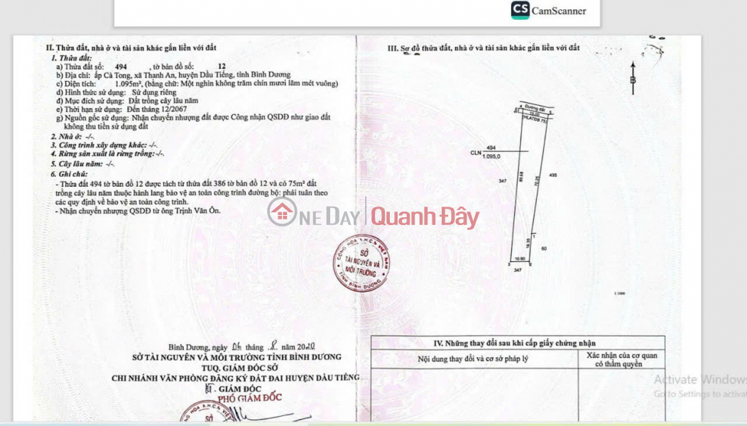 CHÍNH CHỦ BÁN ĐẤT TẠI ẤP CÀ TONG, XÃ THANH AN, DẦU TIẾNG, BÌNH DƯƠNG. Niêm yết bán