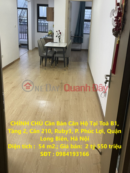 CHÍNH CHỦ Cần Bán Căn Hộ Tại Toà B1, Tầng 2, Căn 210, Ruby3, P. Phúc Lợi, Quận Long Biên, Hà Nội Niêm yết bán