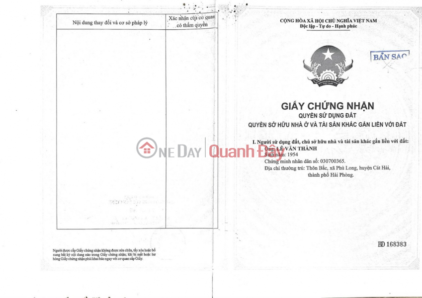 LAND FOR SALE WITH A HOUSE - GOOD PRICE - Owner Needs To Sell Urgently In Phu Long Commune, Cat Hai District, Hai Phong | Vietnam, Sales | ₫ 4.79 Billion