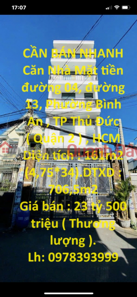 FOR QUICK SALE House Fronting 8m Asphalt Road In Thu Duc City, HCMC Sales Listings