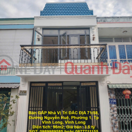 Bán GẤP Nhà Vị Trí ĐẮC ĐỊA 71/58, Đường Nguyễn Huệ, Phường 1, Tp Vĩnh Long, Vĩnh Long _0