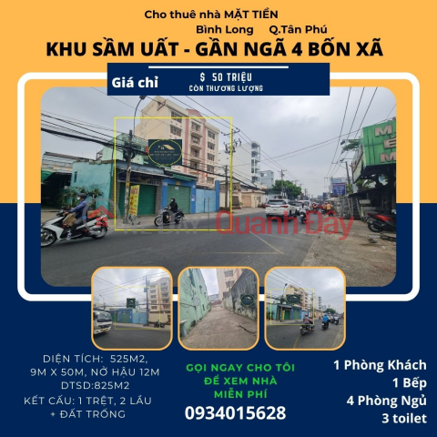 House for rent in Binh Long frontage 525m2, 50 million, near intersection 4 BON XA _0